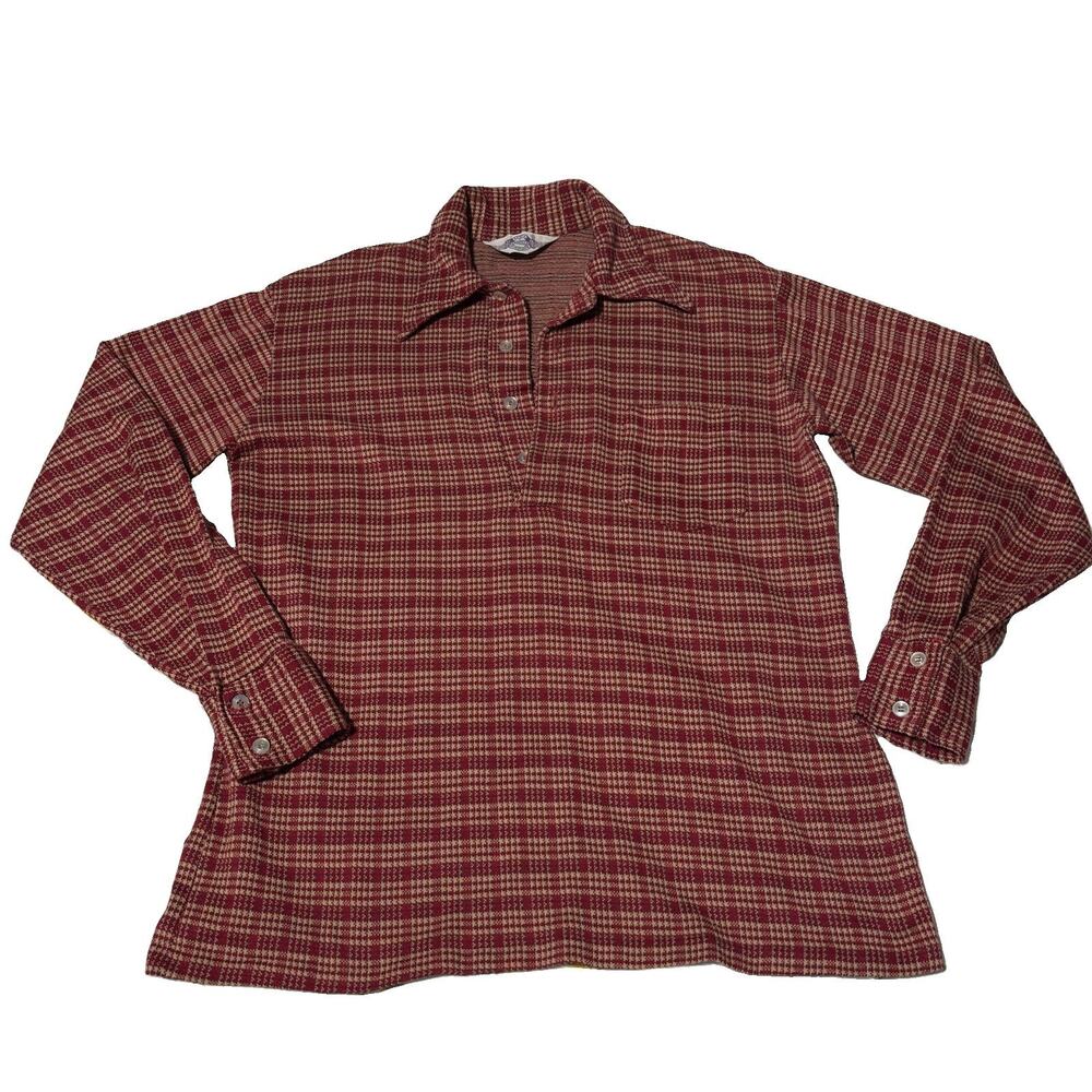 Vtg 70s Levis Panatela Red Plaid Pullover Shirt Lg Long Sleeve Ranch Camp RARE